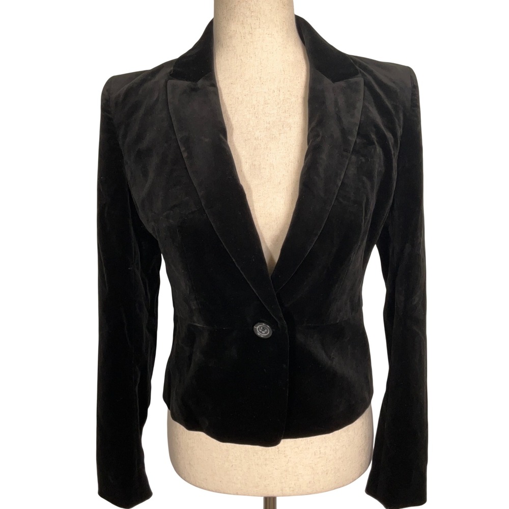 Banana Republic Blazer Women 2 Black Velvet One Button Formal